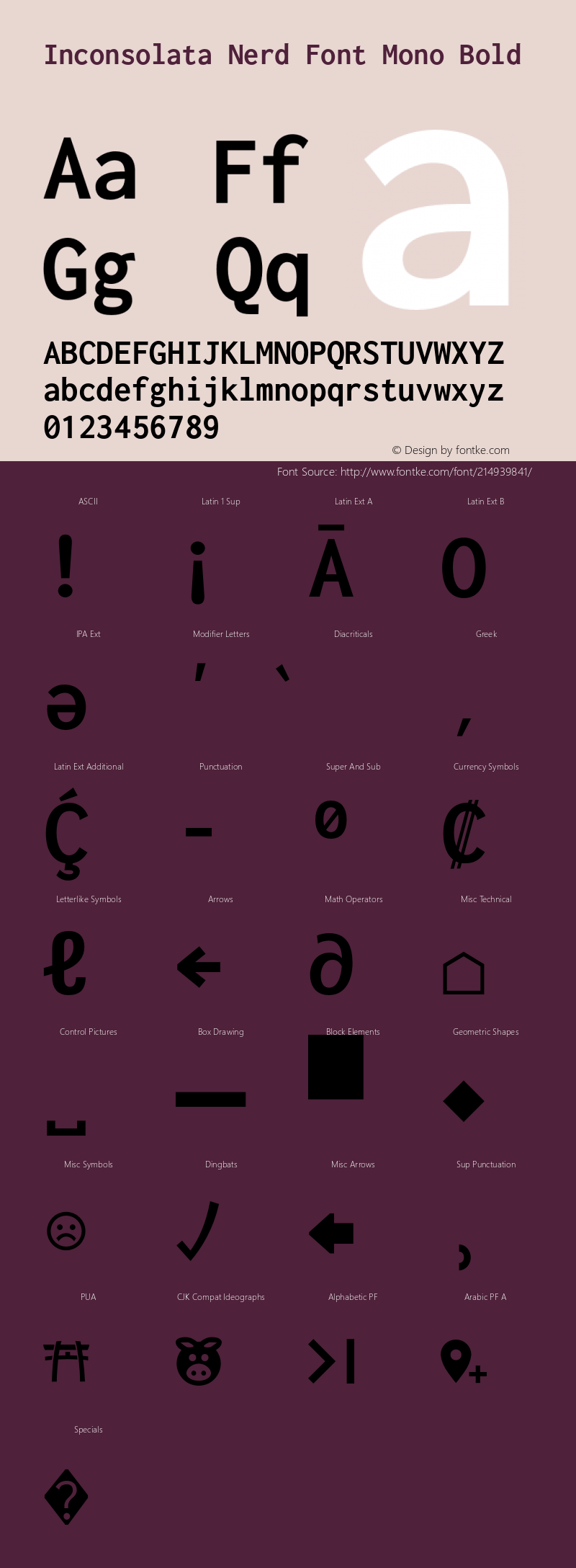 Inconsolata Bold Nerd Font Complete Mono Version 002.012;Nerd Fonts 2.1.0图片样张