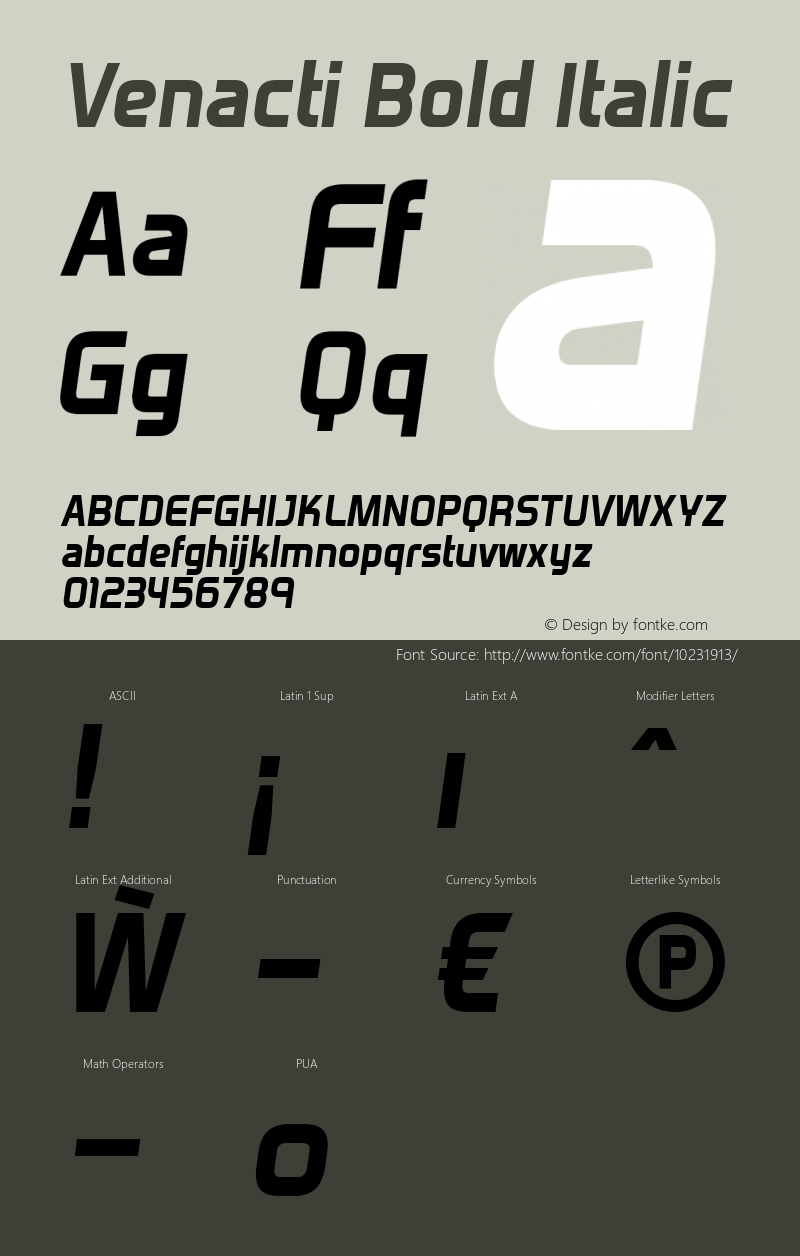 Venacti Bold Italic Version 1.001 2005图片样张