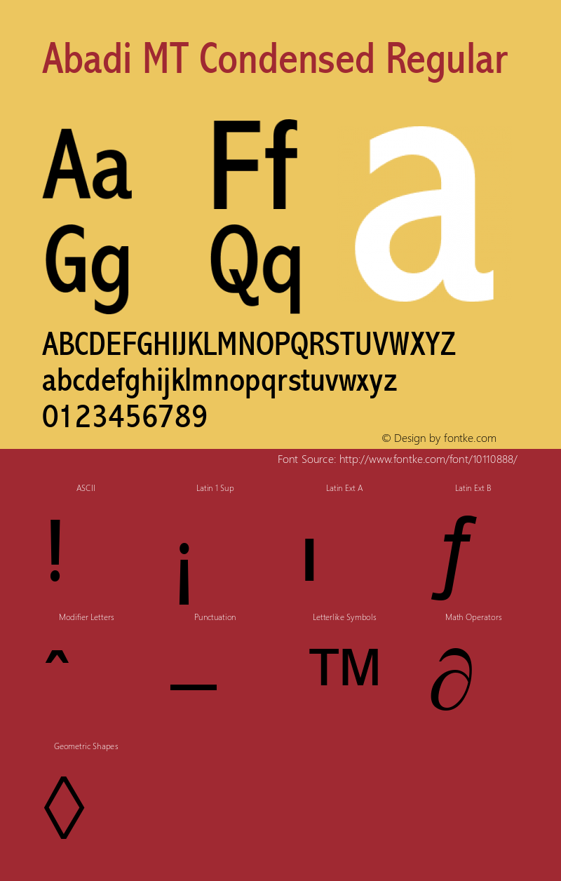 Abadi MT Condensed Regular Version 2.0 - August 11, 1995图片样张