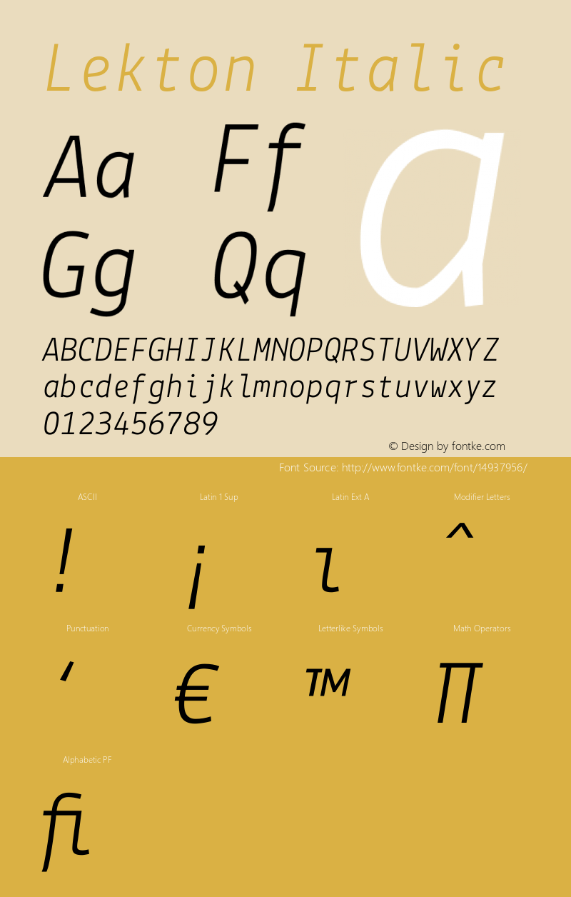 Lekton Italic Version 3.000图片样张