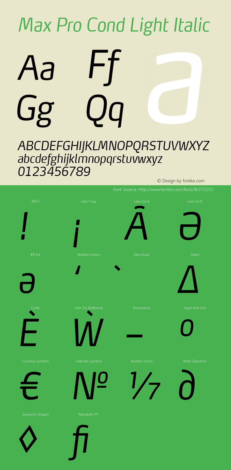 Max Pro Cond Light Italic Version 7.504; 2014; Build 1021;图片样张