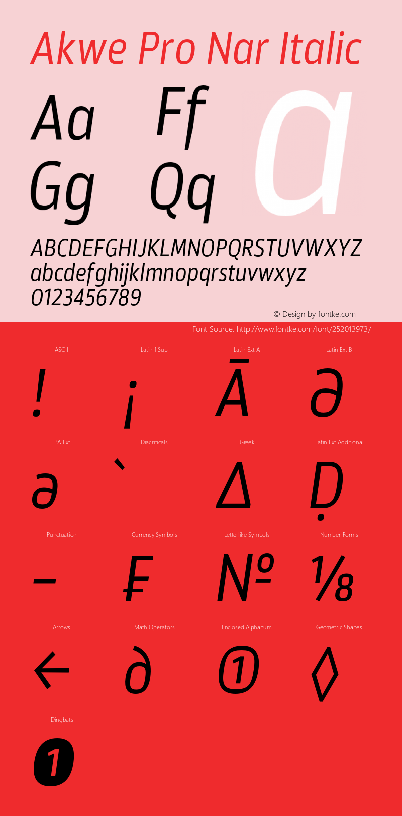Akwe Pro Nar Regular Italic Version 1.000;PS 001.000;hotconv 1.0.88;makeotf.lib2.5.64775图片样张