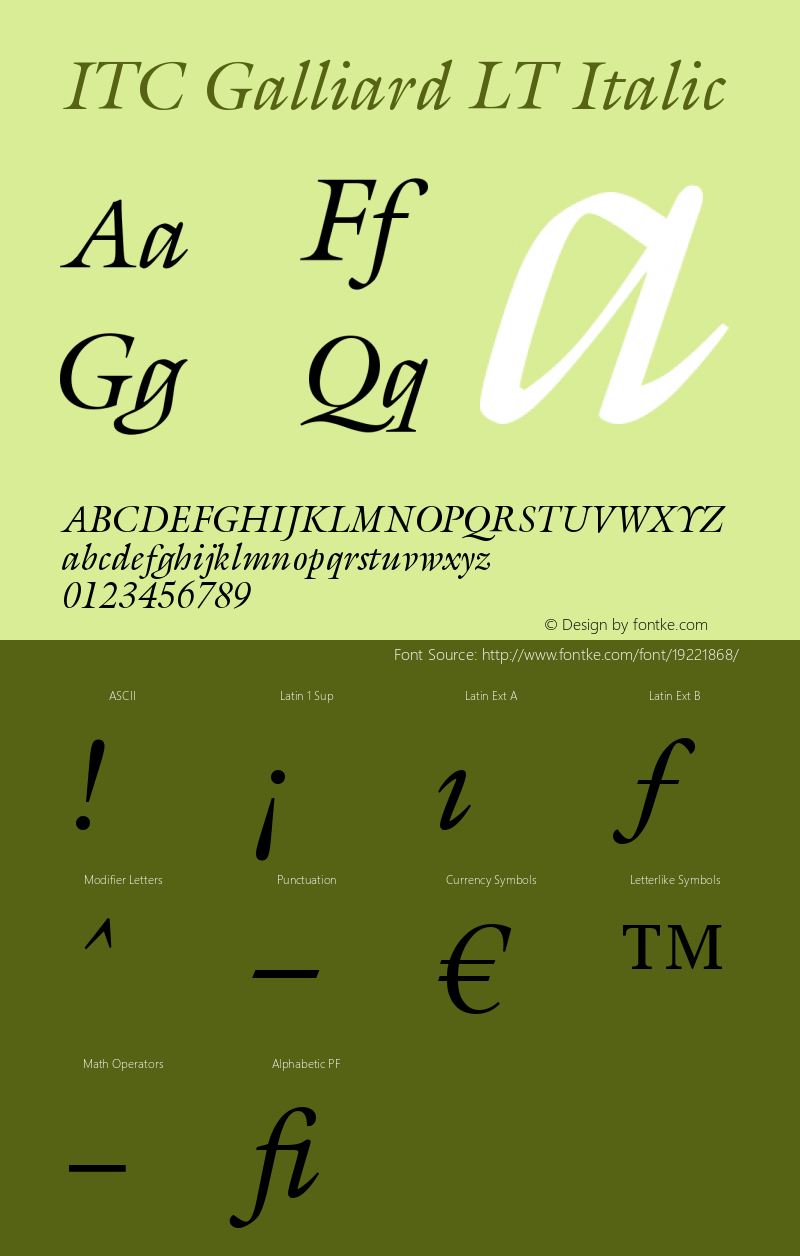 ITC Galliard LT Italic Version 006.000图片样张