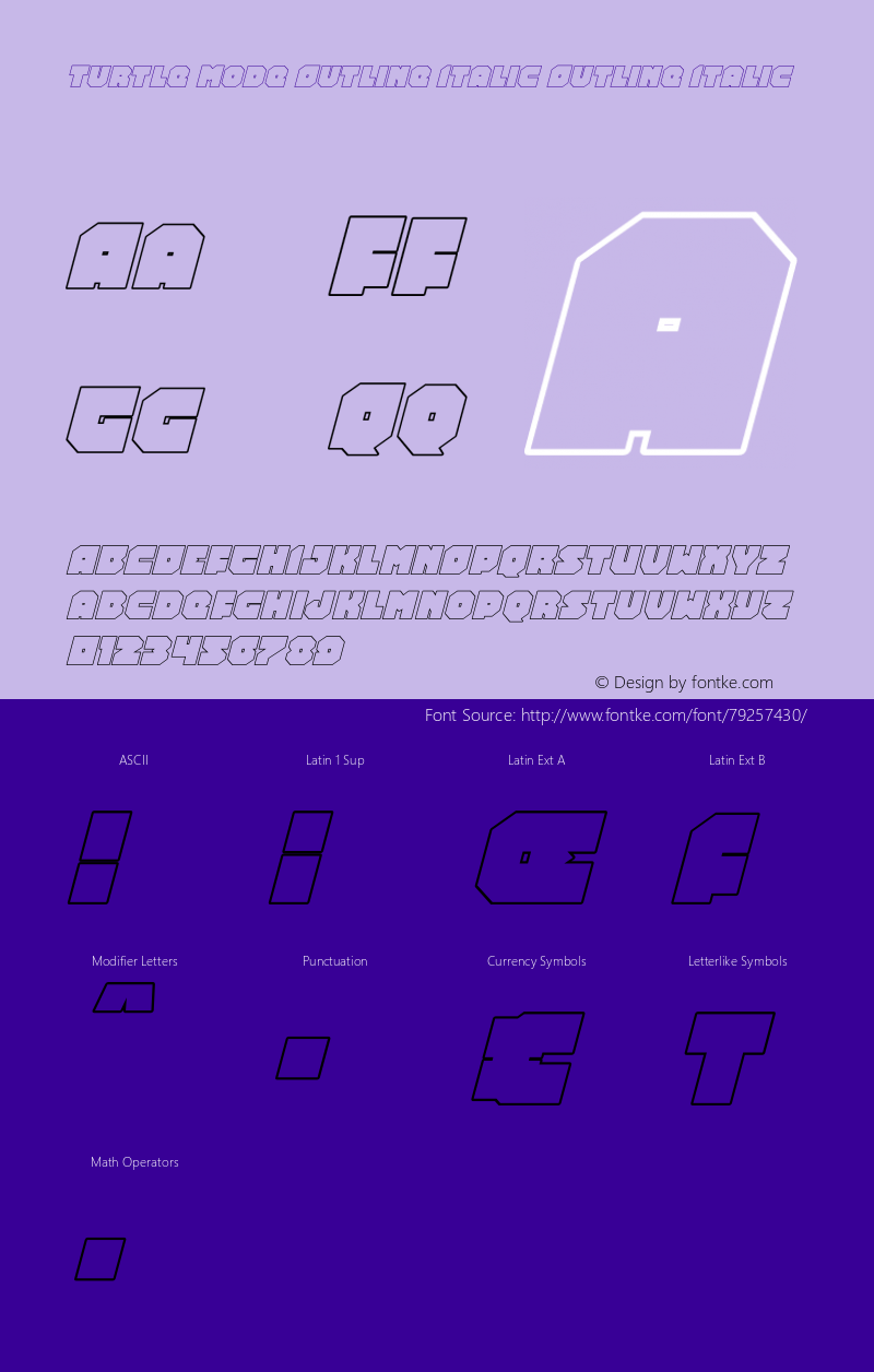 Turtle Mode Outline Italic Version 1.0; 2020图片样张