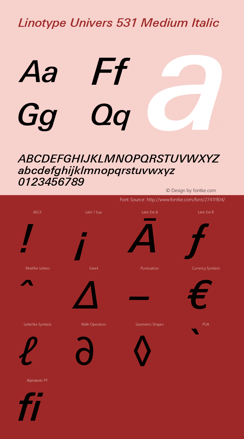 Linotype Univers 531 Medium Italic Version 1.31图片样张