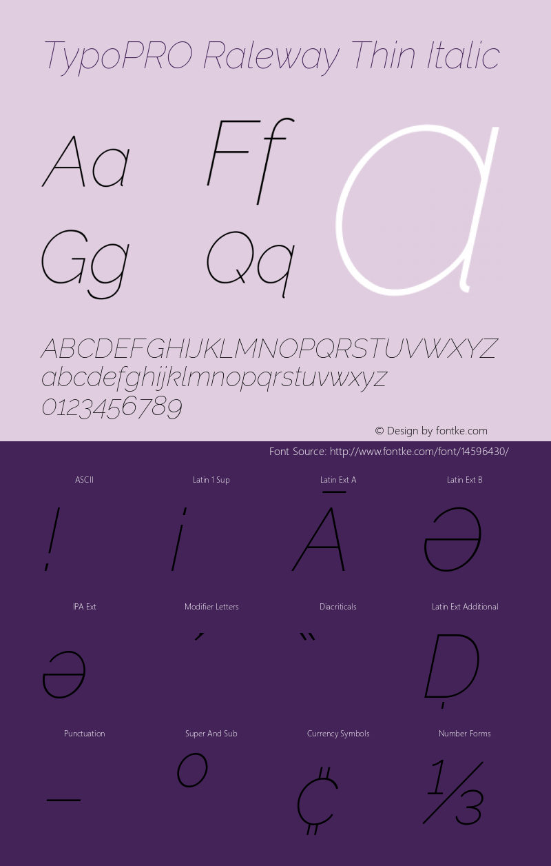 TypoPRO Raleway Thin Italic Version 3.000; ttfautohint (v0.96) -l 8 -r 28 -G 28 -x 14 -w 