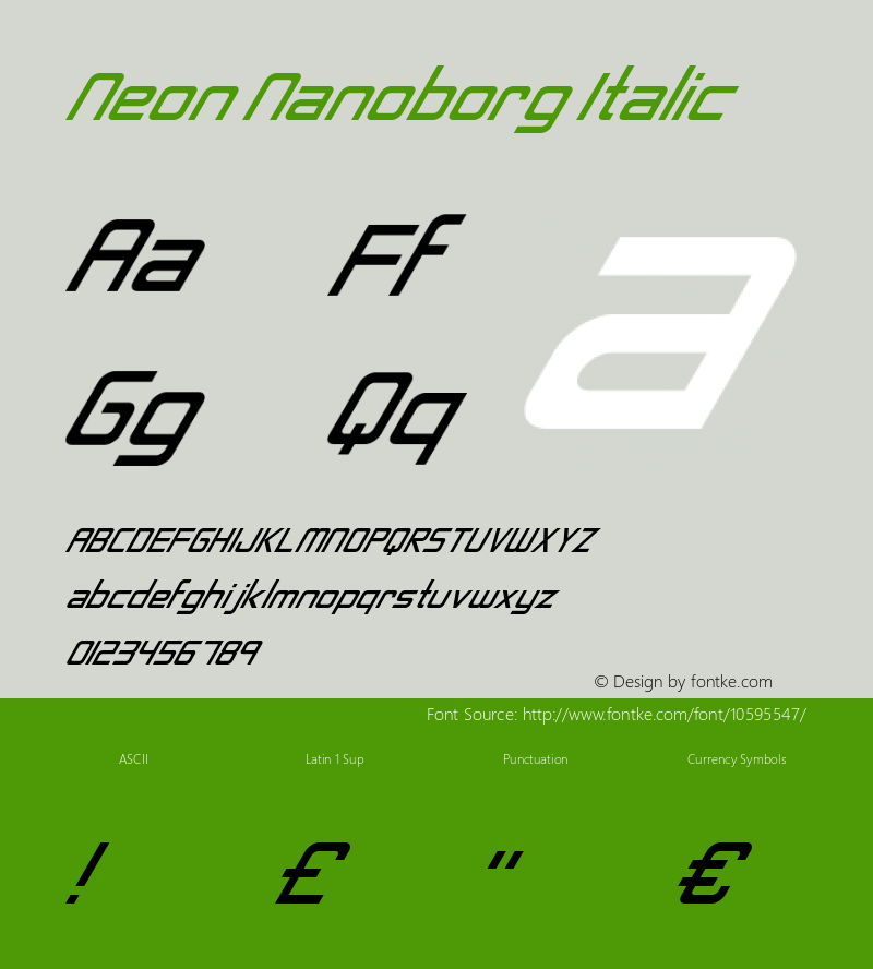 Neon Nanoborg Italic Version 1.00 September 16, 2014, initial release图片样张