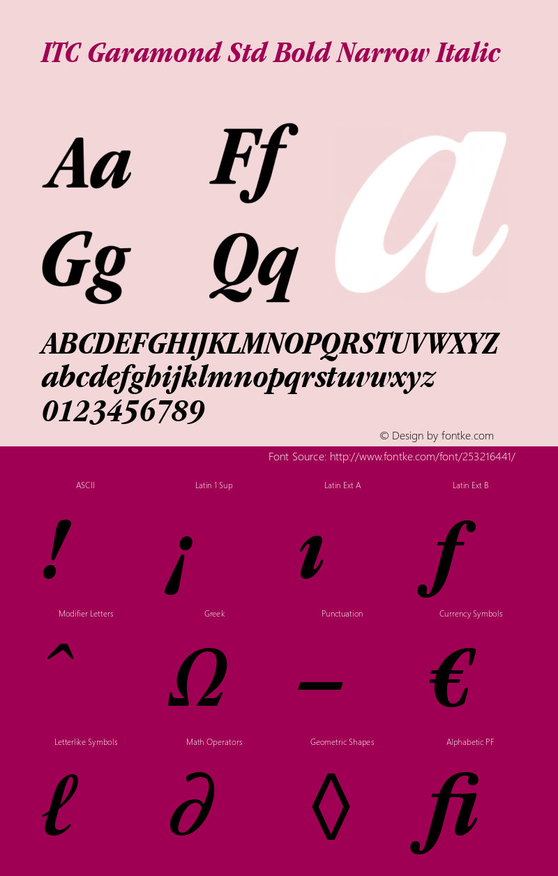 ITC Garamond Std Bold Narrow Italic Version 1.00 Build 1000图片样张