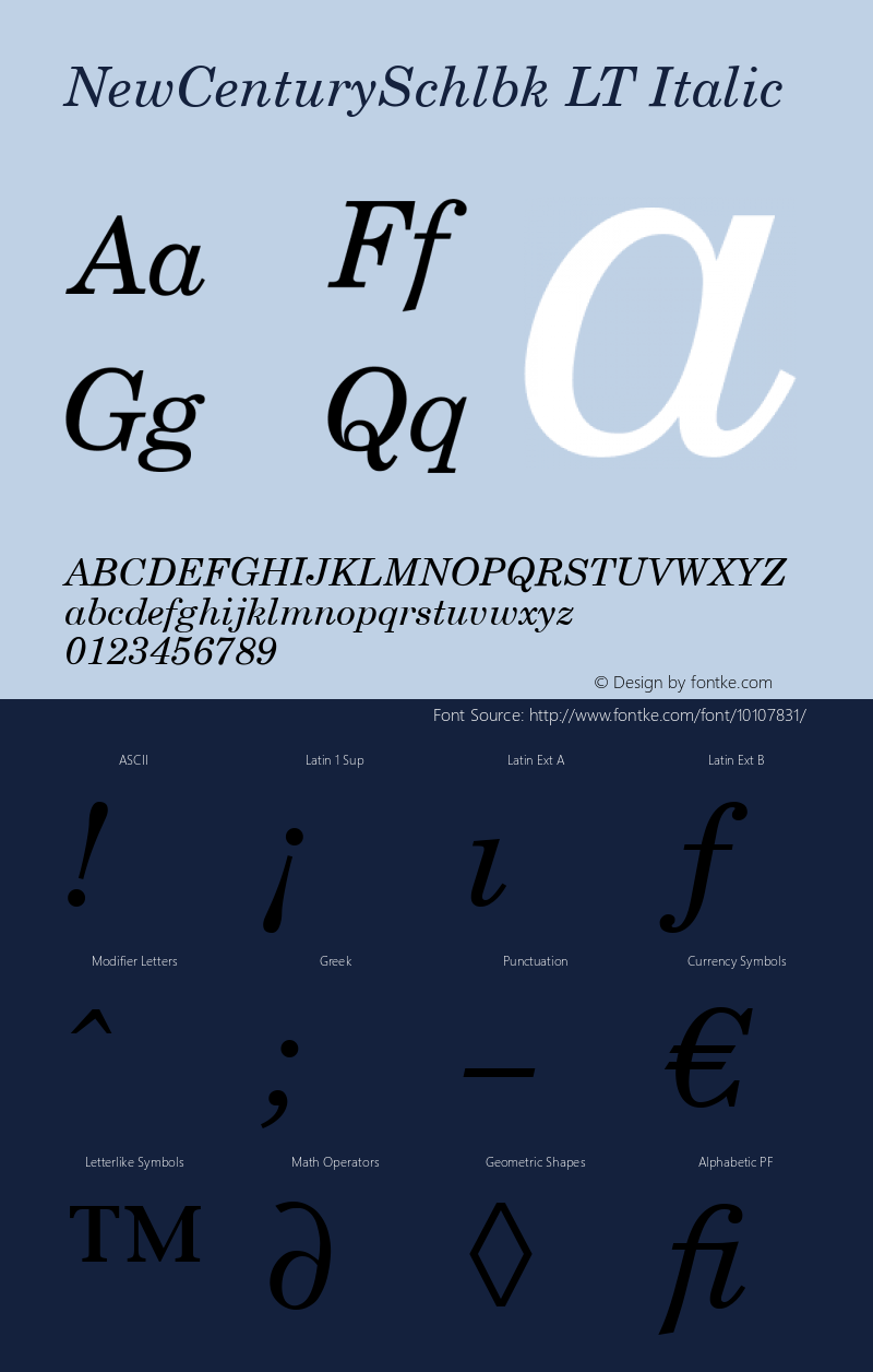 NewCenturySchlbk LT Italic Version 6.1; 2002图片样张