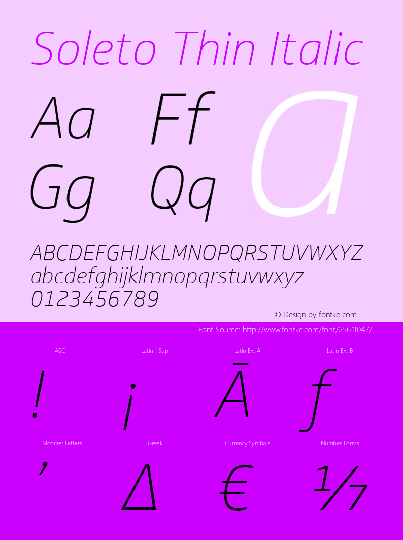 Soleto Thin Italic Version 1.001图片样张