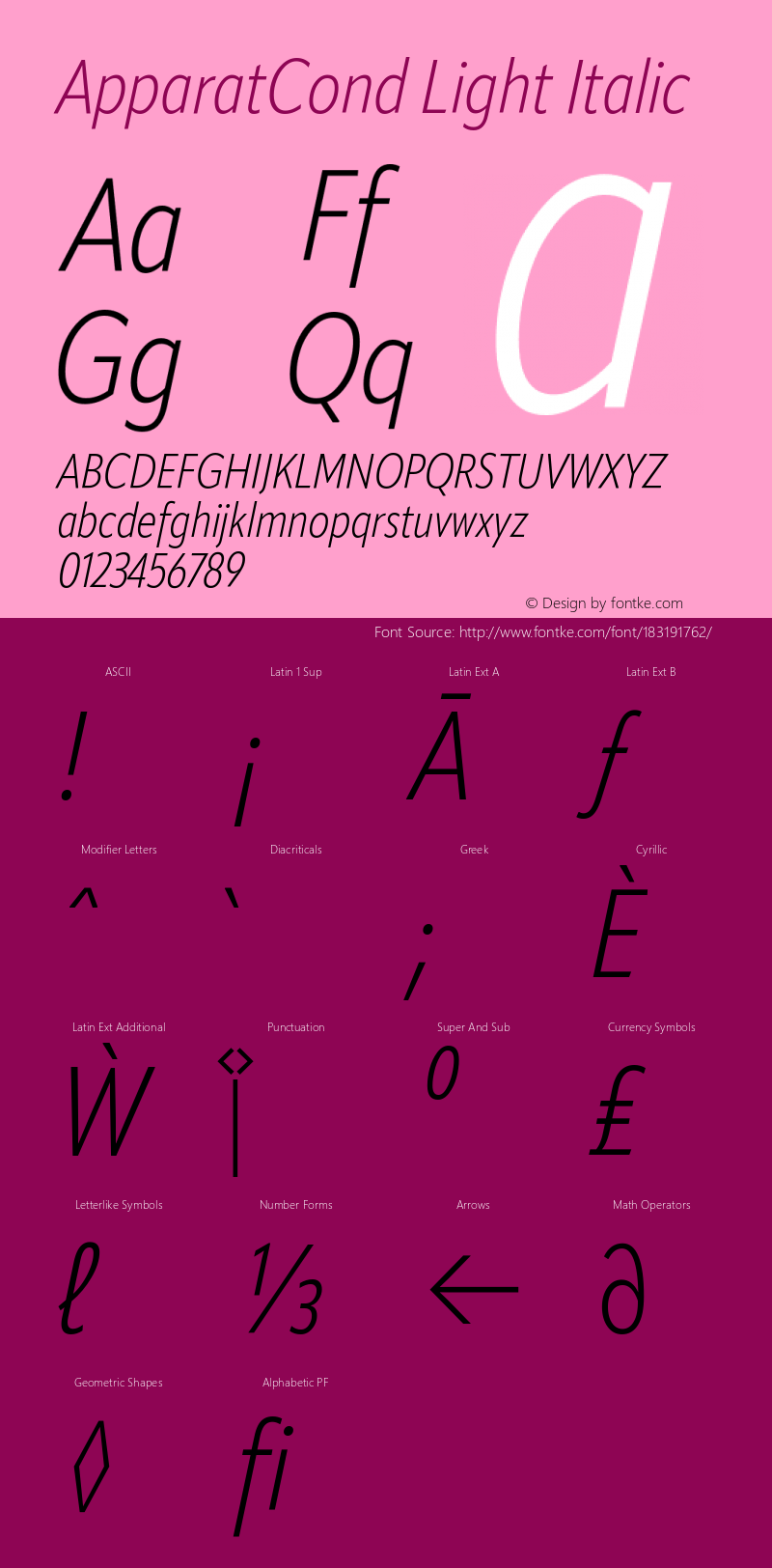 ApparatCond Light Italic Version 1.000;hotconv 1.0.109;makeotfexe 2.5.65596图片样张