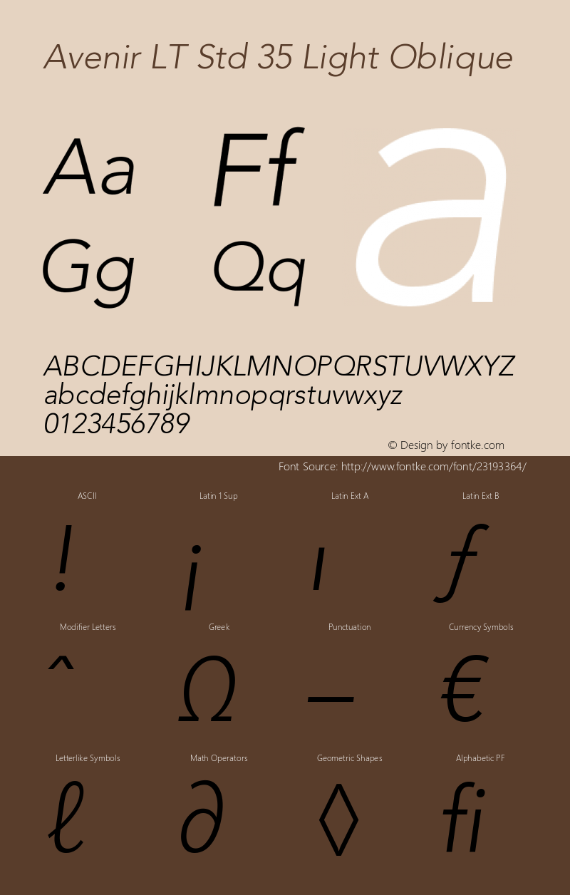 Avenir Std 35 Light Oblique Italic Version 1.029 August 23, 2013图片样张