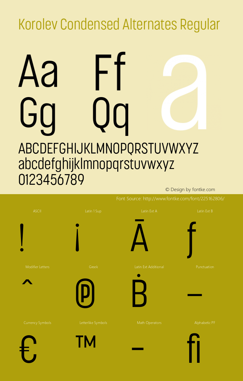 Korolev Condensed Alternates Regular Version 6.000;FEAKit 1.0图片样张