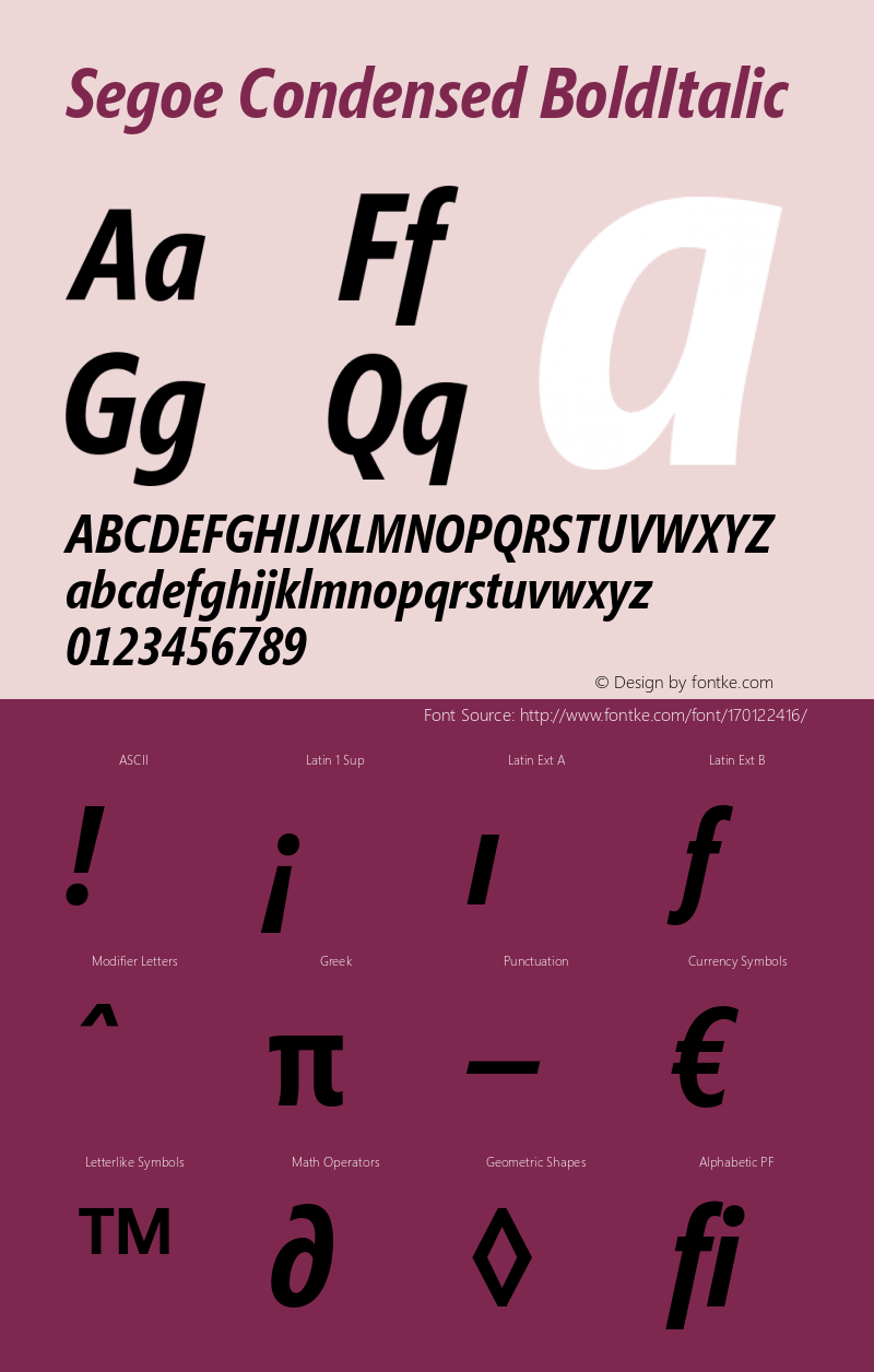 Segoe Condensed Bold Italic Version 001.000图片样张