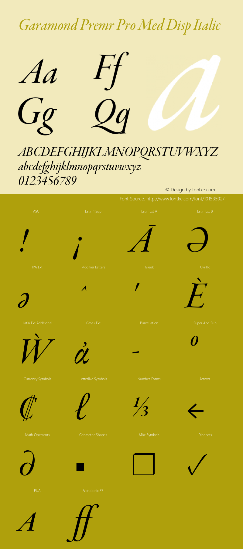 Garamond Premr Pro Med Disp Italic Version 1.014;PS 001.000;Core 1.0.38;makeotf.lib1.6.6565图片样张