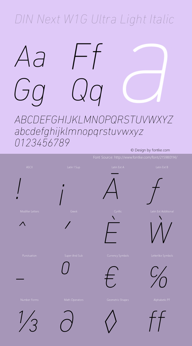 DIN Next W1G UltraLight Italic Version 1.40图片样张