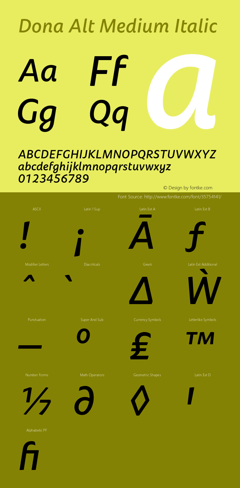 DonaAltMediumItalic Version 1.000图片样张