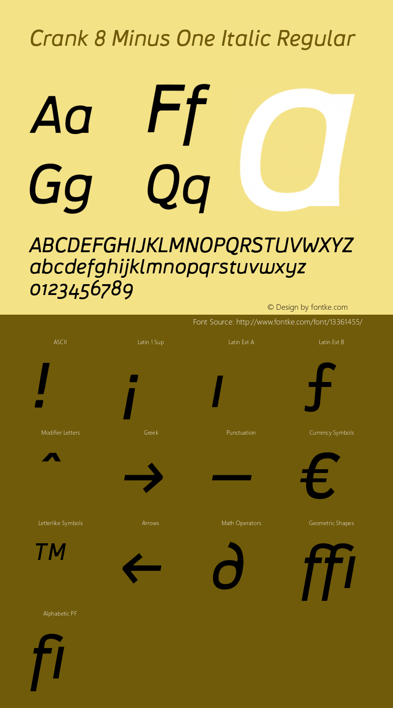 Crank 8 Minus One Italic Regular Version 1.000 2005 initial release图片样张