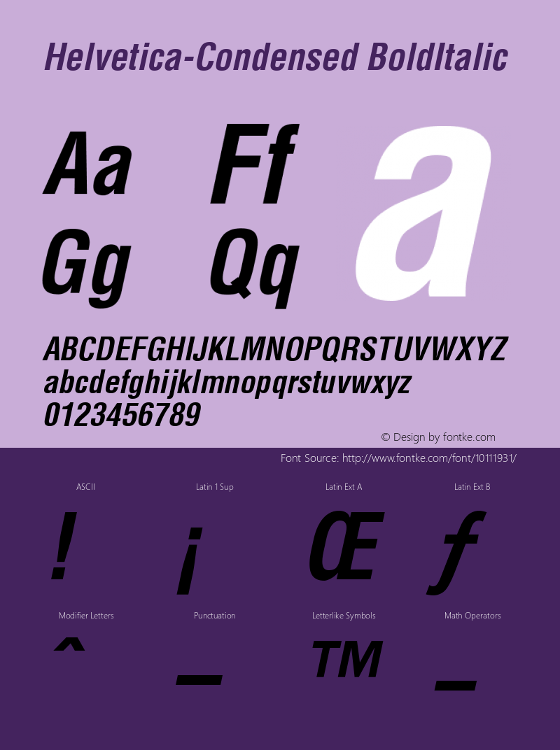 Helvetica-Condensed BoldItalic Version 1.00图片样张