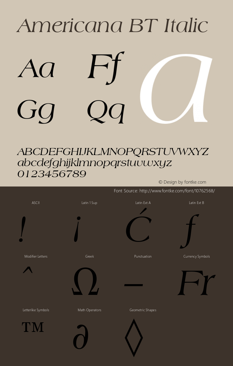 Americana BT Italic Version 2.001 mfgpctt 4.4图片样张