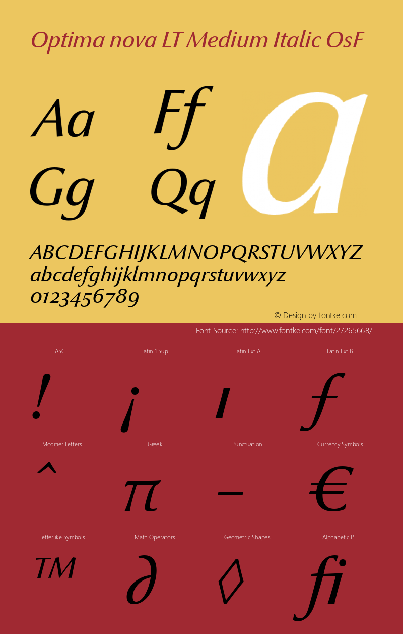 Optima nova LT Medium Italic Old Style Figures Version 1.21图片样张