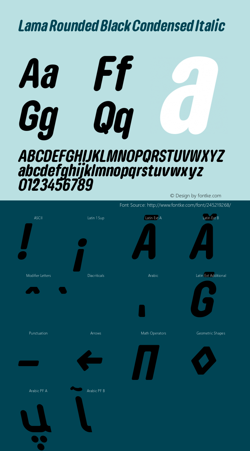 Lama Rounded Black Condensed Italic Version 1.000图片样张