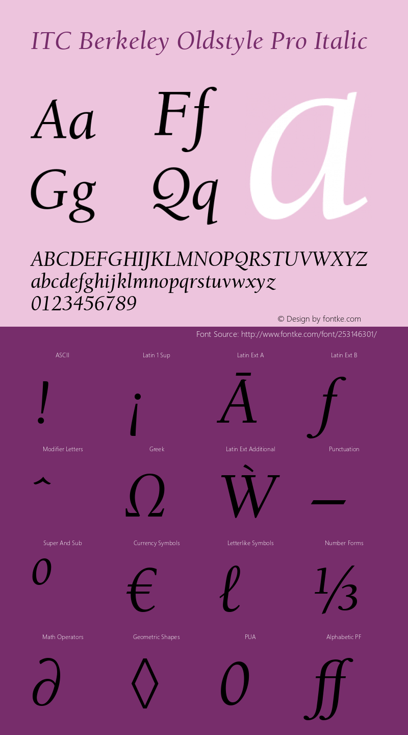 ITC Berkeley Oldstyle Pro Italic Version 1.00 Build 1000图片样张