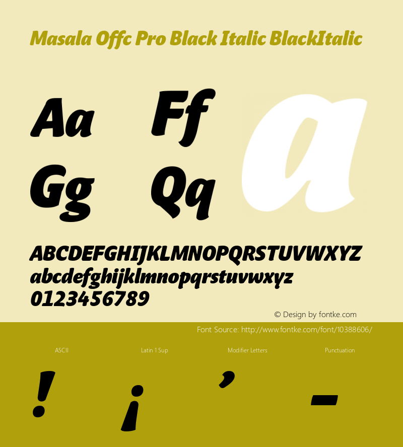 Masala Offc Pro Black Italic BlackItalic Version 7.504; 2009; Build 1004图片样张