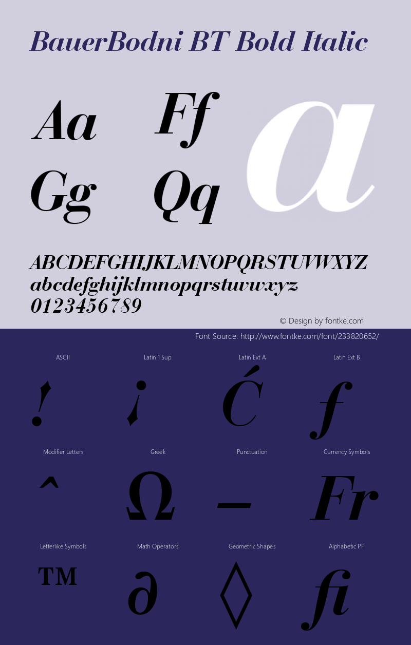 BauerBodni BT Bold Italic Version 1.01 emb4-OT图片样张