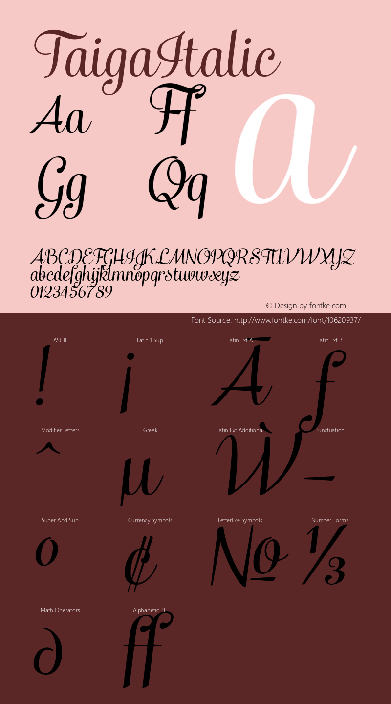 TaigaItalic ☞ Version 1.000;com.myfonts.fenotype.taiga.italic.wfkit2.3ThM图片样张