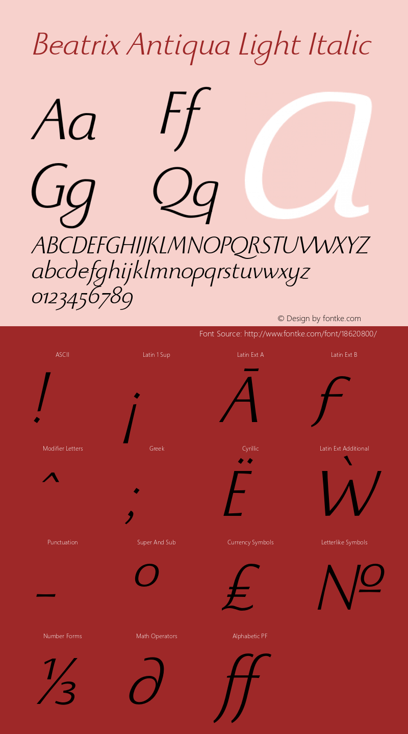 Beatrix Antiqua Light Italic Version 1.008图片样张