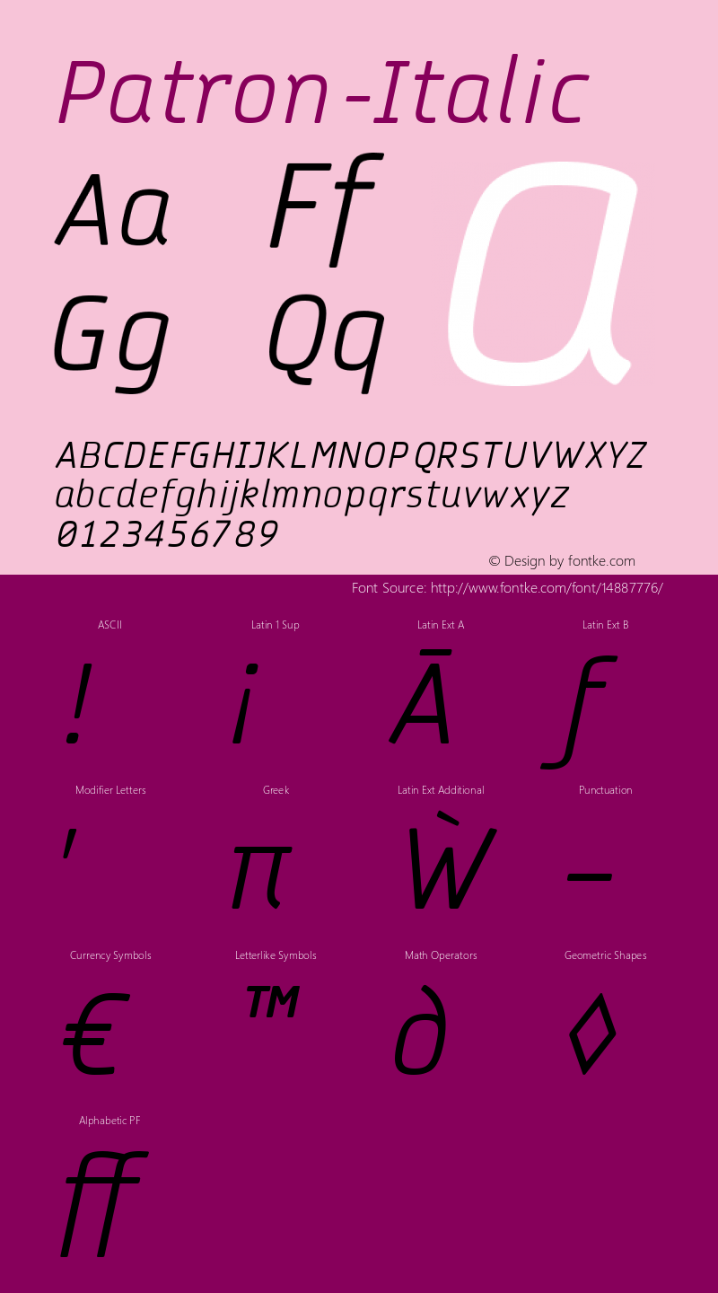 Patron-Italic ☞ Version 1.001;com.myfonts.vesturbaer.patron.italic.wfkit2.3kvt图片样张