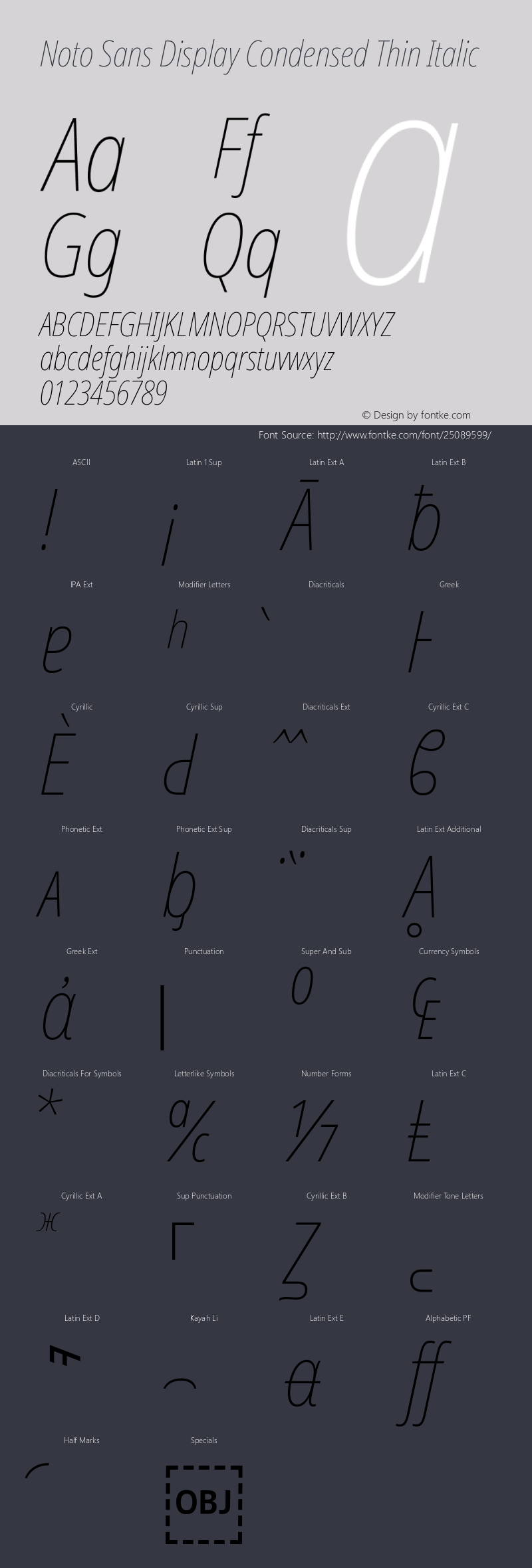 Noto Sans Display Condensed Thin Italic Version 2.000图片样张