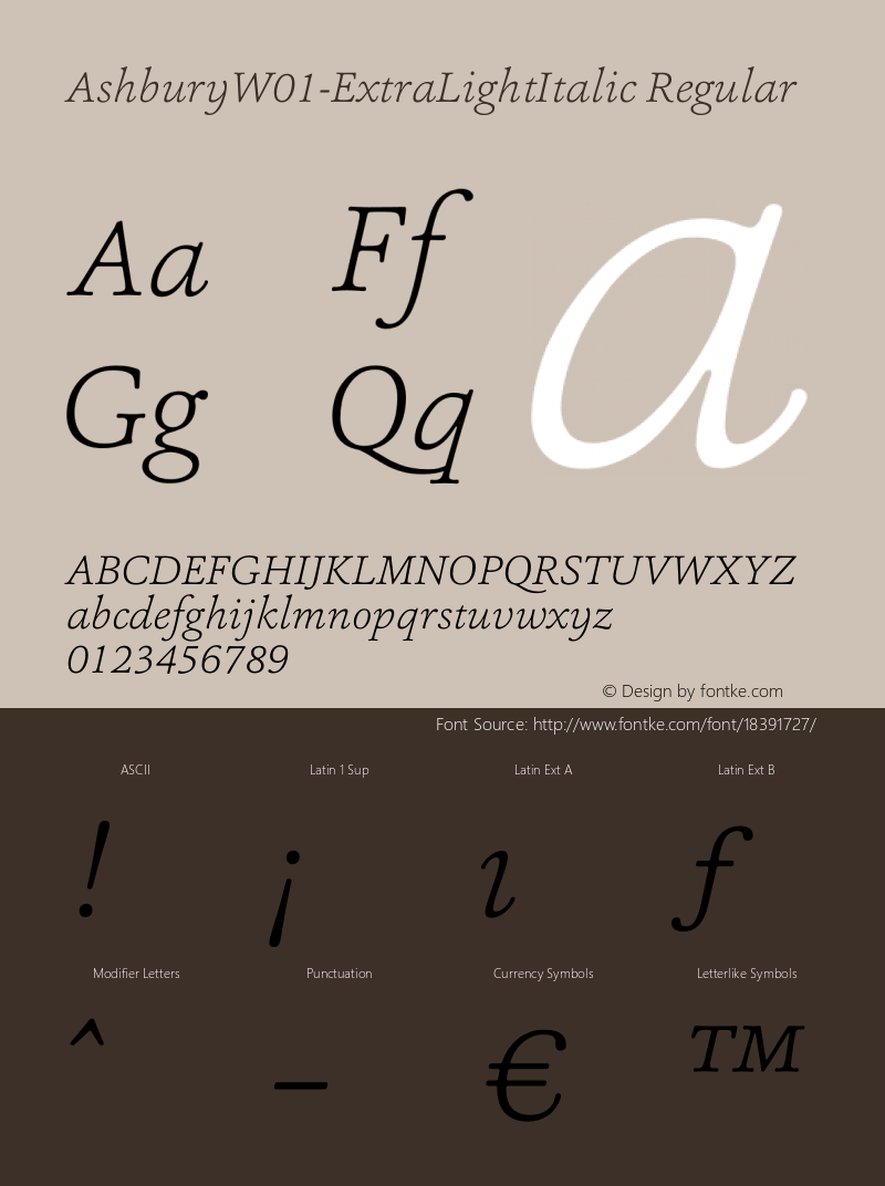 AshburyW01-ExtraLightItalic Regular Version 0.00图片样张