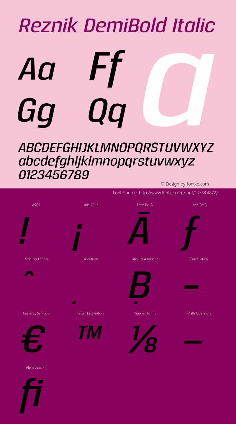 Reznik DemiBold Italic Version 1.001;PS 001.001;hotconv 1.0.70;makeotf.lib2.5.58329图片样张