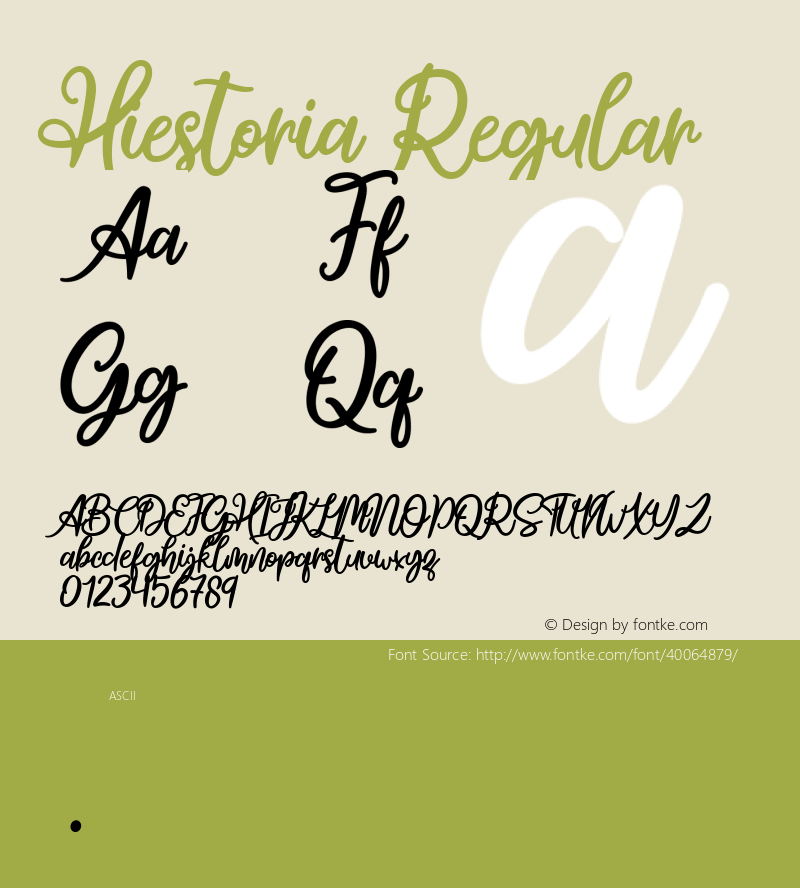 Hiestoria Version 1.00;August 5, 2019;FontCreator 11.5.0.2422 32-bit图片样张