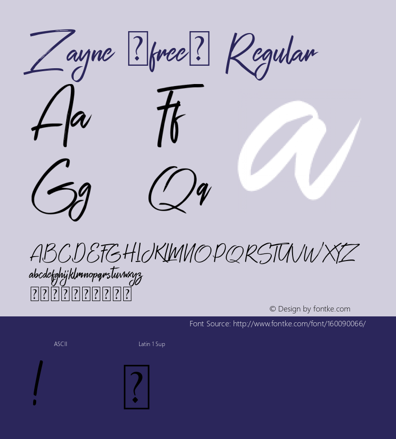 Zayne (free) Version 1.00;August 22, 2019;FontCreator 11.5.0.2430 32-bit图片样张