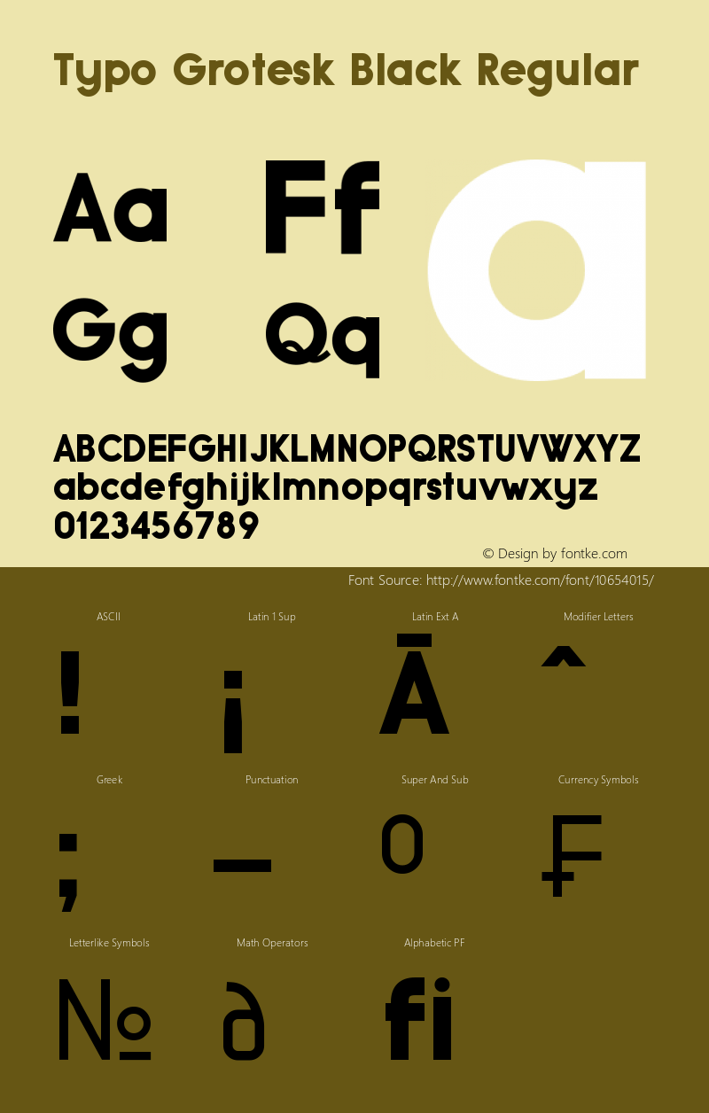 Typo Grotesk Black Regular Version 1.00 February 21, 2015, initial release图片样张