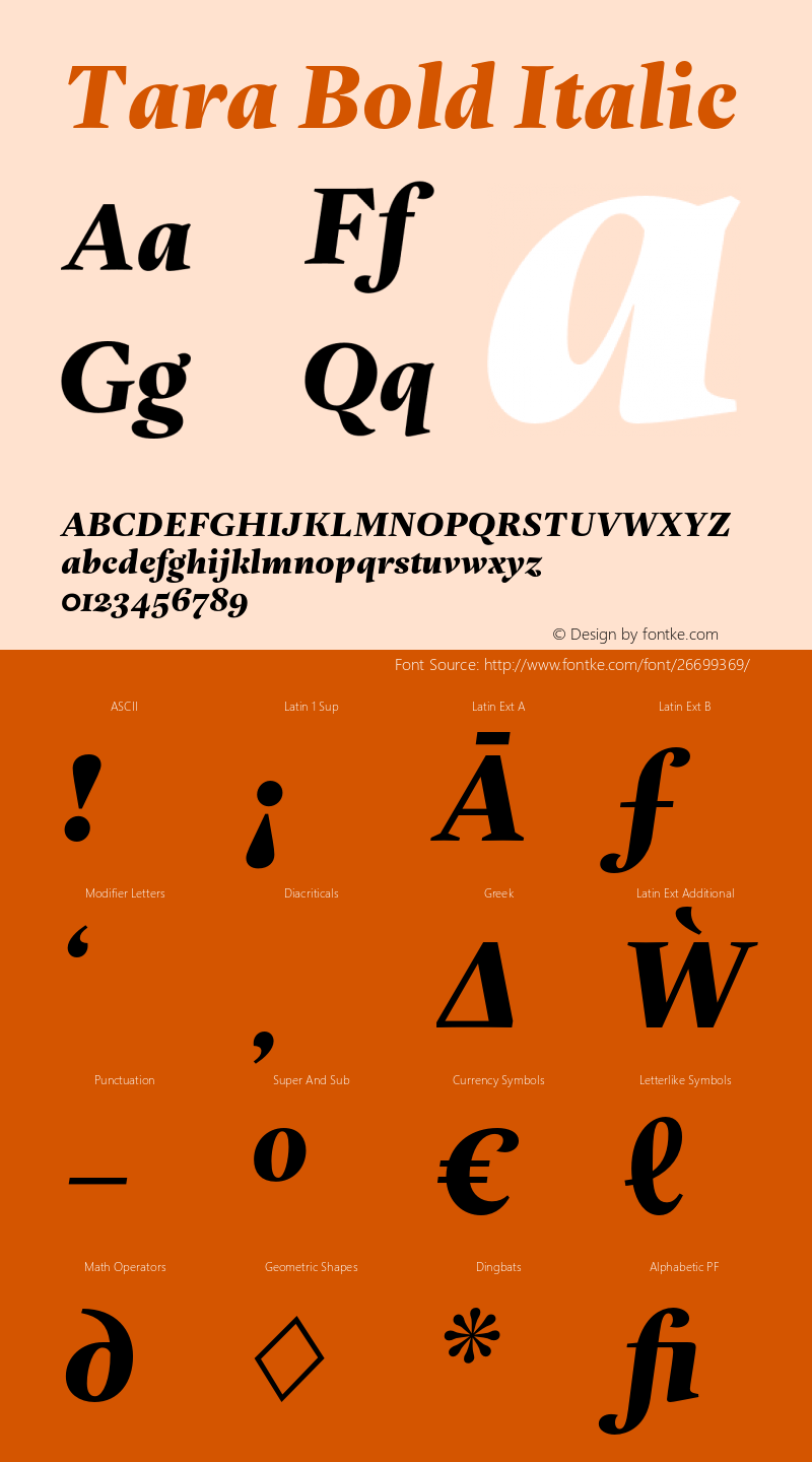 Tara Bold Italic Version 1.0图片样张