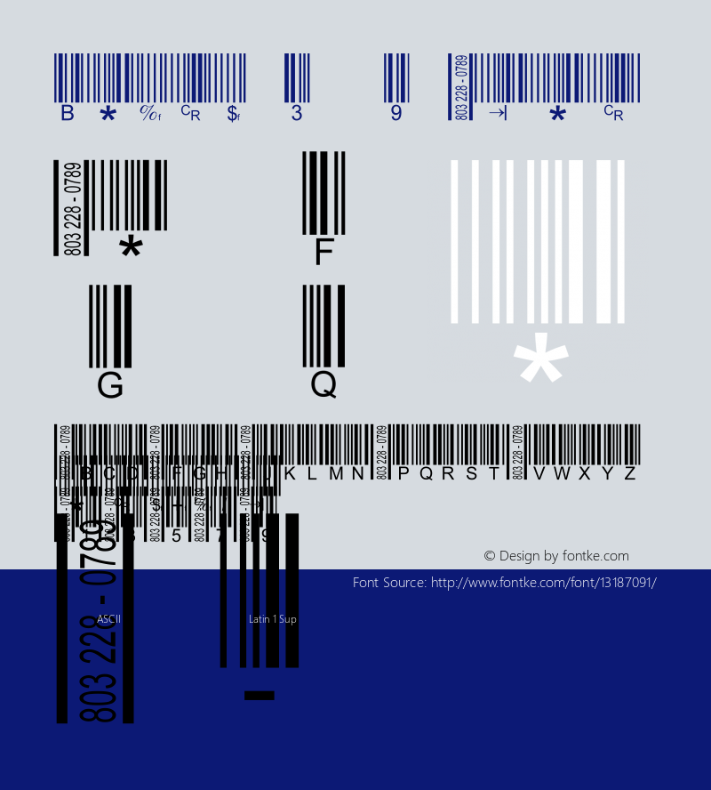 Barcode 3 of 9 Italic Converter: Windows Type 1 Installer V1.0d.Font: V1.3图片样张