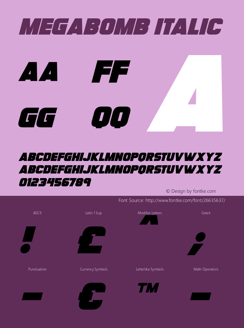 Megabomb Italic Version 1.00 August 16, 2018, initial release图片样张