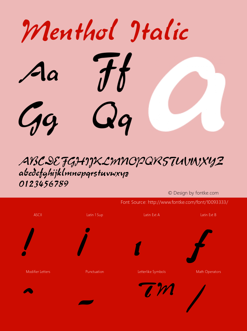 Menthol Italic The IMSI MasterFonts Collection, tm 1995, 1996 IMSI (International Microcomputer Software Inc.)图片样张