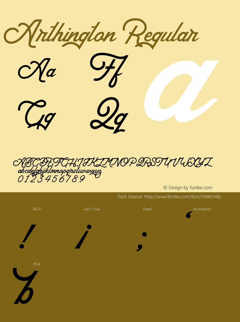 Arthington Version 1.00;March 11, 2019;FontCreator 11.5.0.2422 64-bit图片样张