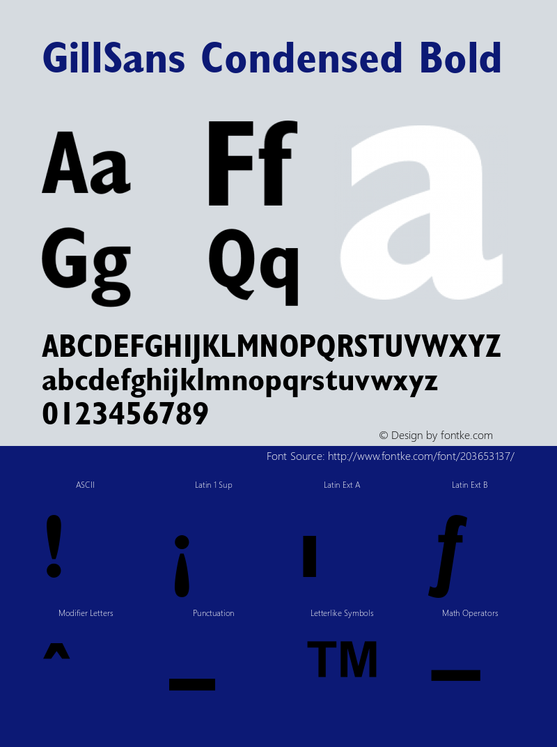 GillSans Condensed Bold Converter: Windows Type 1 Installer V1.0d.￿Font: V1.1图片样张