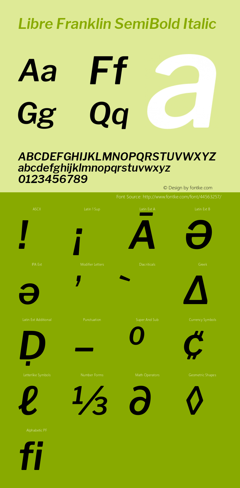 Libre Franklin SemiBold Italic Version 1.002; ttfautohint (v1.5)图片样张