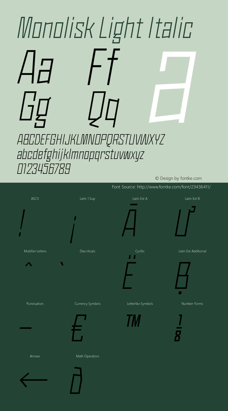 Monolisk Light Italic Version 1.560图片样张