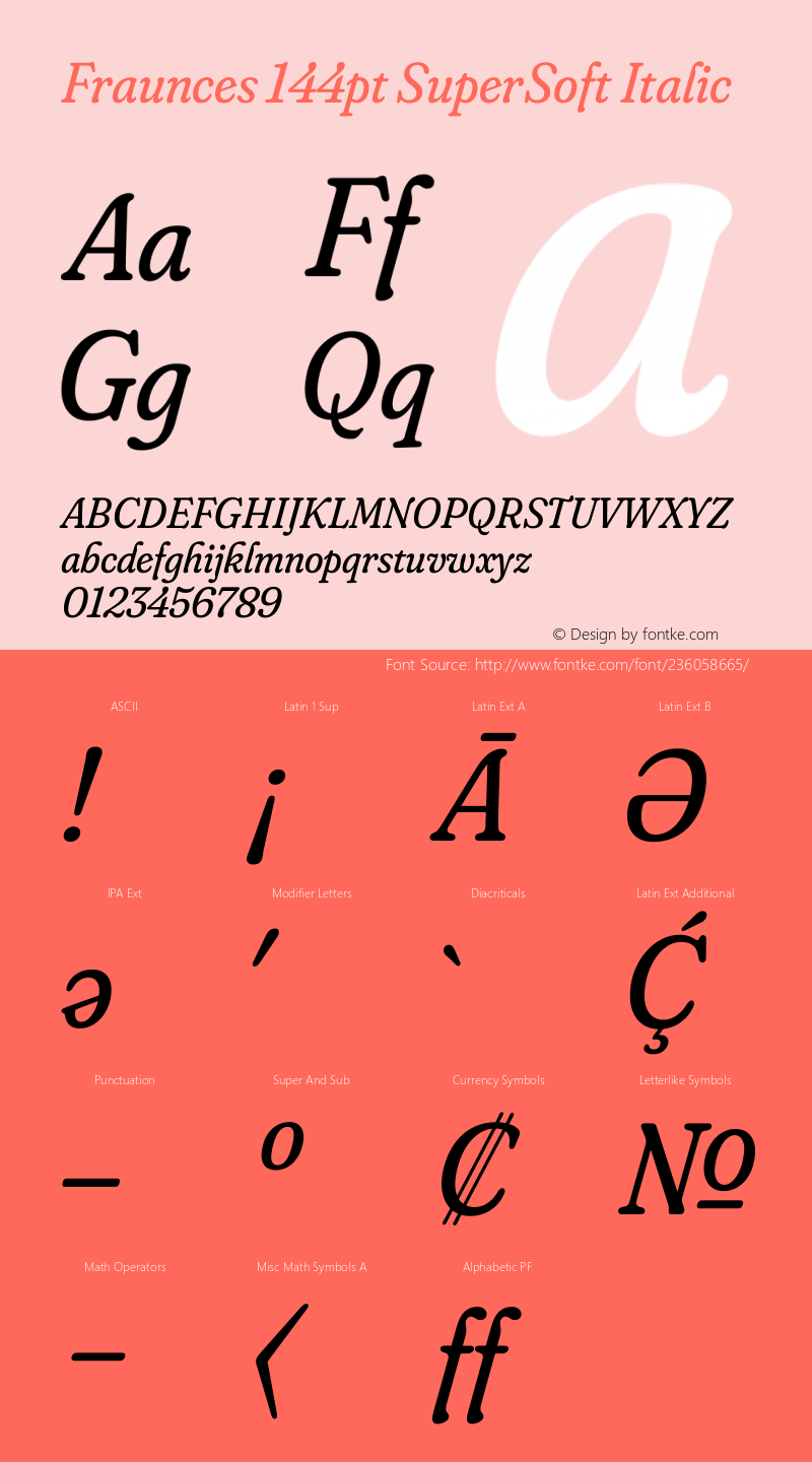 Fraunces 144pt SuperSoft Italic Version 1.000;[b76b70a41]图片样张