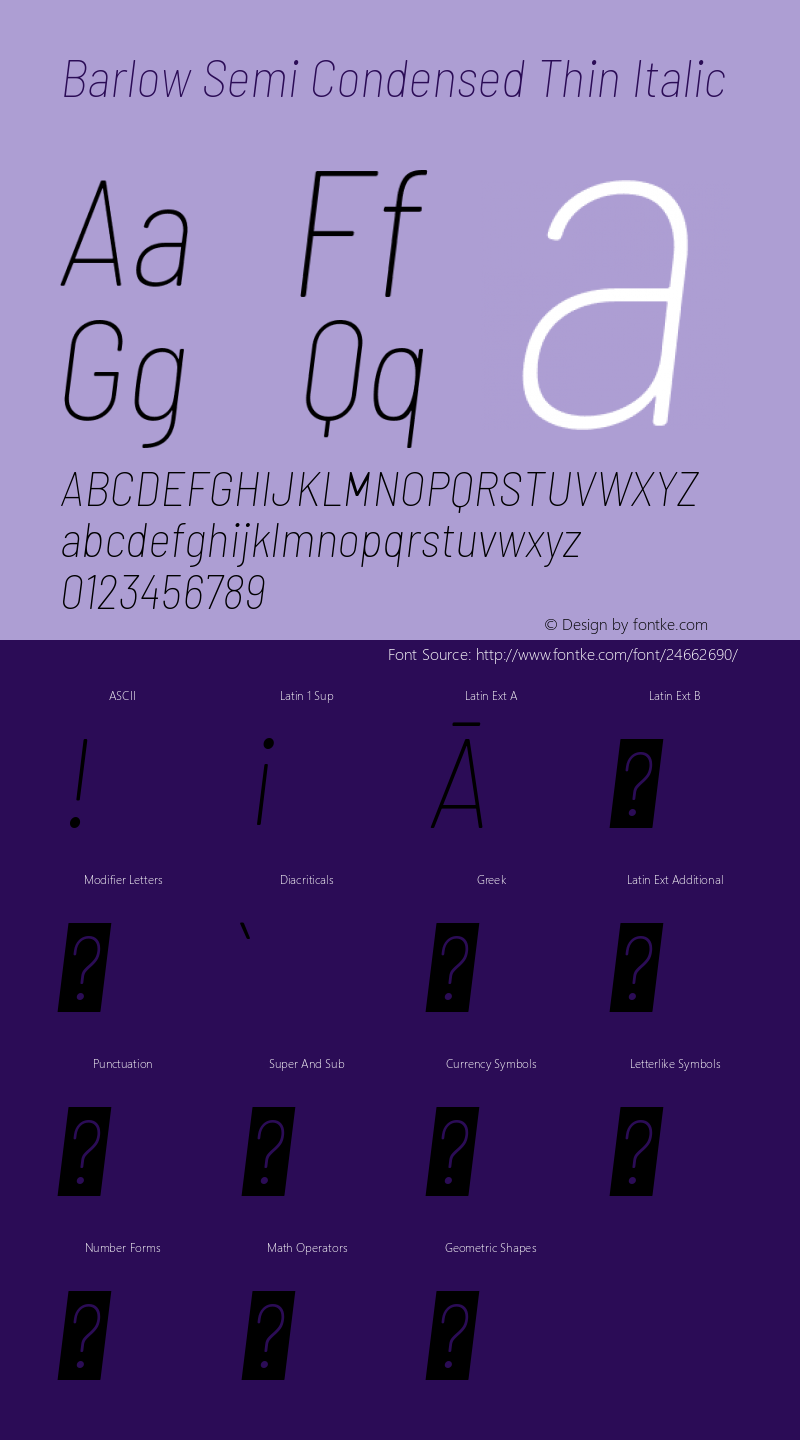 Barlow Semi Condensed Thin Italic Version 1.202图片样张