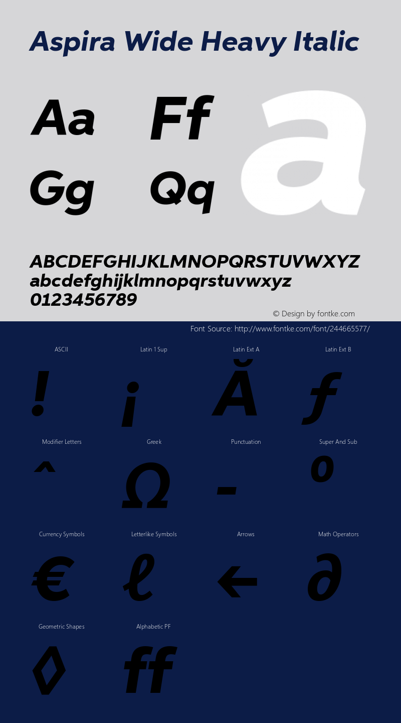 AspiraWide-HeavyIt Version 1.05          UltraPrecision Font图片样张