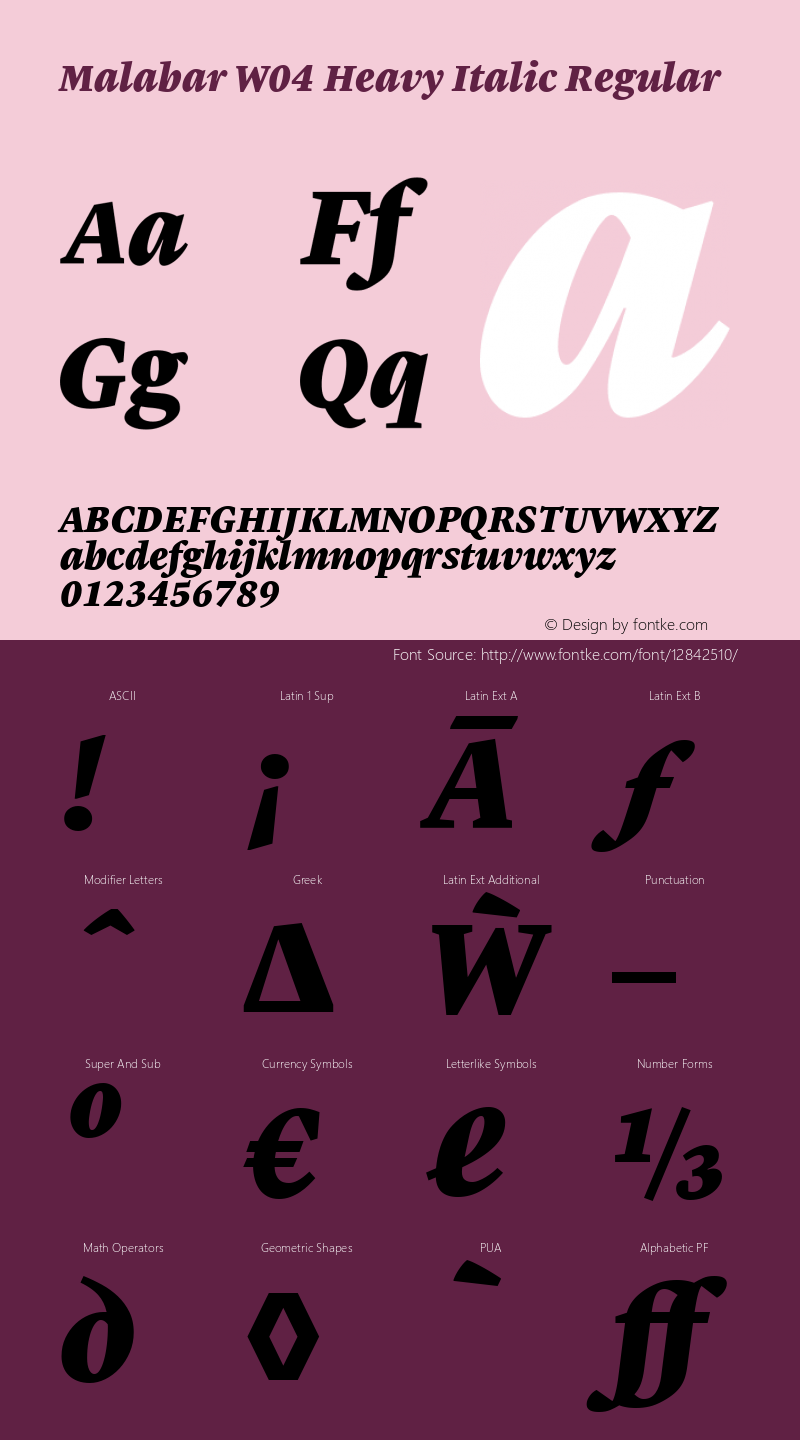 Malabar W04 Heavy Italic Regular Version 1.00图片样张